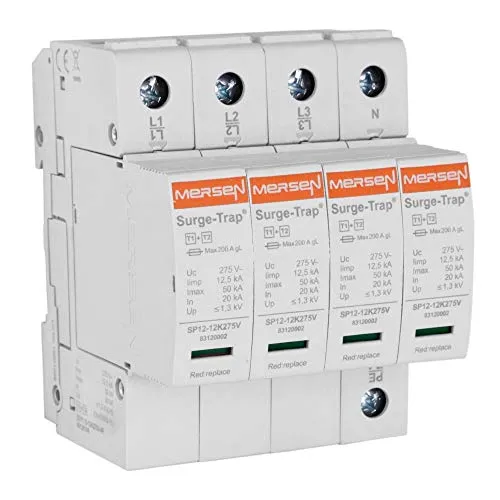 Blitzstromableiter MERSEN B+C Typ 1+2 4P 12,5kA - Sonstige Elektroinstallationsartikel, bietet zuverlässigen Überspannungsschutz mit einer maximalen Blitzstrombelastung von 12,5kA für optimale Sicherheit.