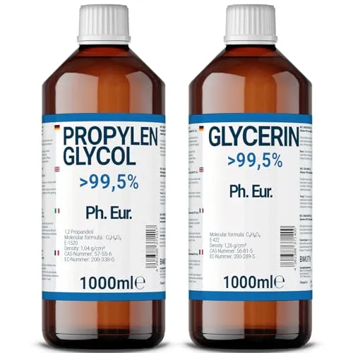 1000ml Glycerin + 1000ml Propylenglycol in Pharmaqualität | >99,5% | Rein | E422 + E1520 DIY