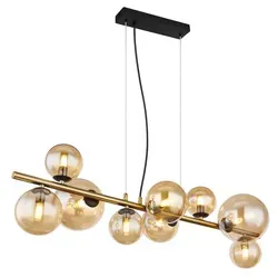 Globo 56135-9H LED Hängeleuchte Riha - Elegante Beleuchtung für Ihr Zuhause - Hängeleuchte mit 9x3W LED, 720lm und 3000K für warmes Licht. Stilvolles Design in Schwarz, Messing und Bernstein, perfekt für moderne Wohnräume.