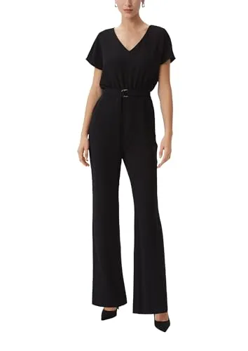 Comma Overall mit integriertem Gürtel schwarz 36 - Jumpsuit für Damen mit ausgestellter Passform und Wide Leg, bietet bequemen Loose Fit und eleganten V-Ausschnitt, ideal für besondere Anlässe oder den Alltag.
