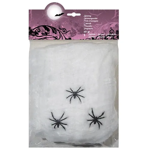 Spinnweben / Spinnennetz mit 3 Spinnen - 20g - weiß - Karneval - Deko