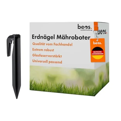 BEOS® PREMIUM Erdnägel für Mähroboter Begrenzungskabel - 500 glasfaserverstärkte Erdhaken - Erdspieße für Begrenzungsdraht - Kompatibel mit Rasenroboter Worx, Gardena, Husqvarna, Bosch, Stihl