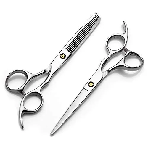 Haarschere, Friseurschere Set, 2 Ultrascharfe Schere aus Edelstahl, Männer Bartschere, Haustier Haarschere, Professionelle Friseur Zubehör, Perfekter Haarschnitt für Damen und Herren (440C)