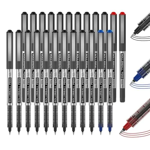 Shuttle Art Tintenroller Stifte, 25 stück Gel kugelschreiber(21 schwarz, 2 blau, 2 rot), 0,5mm feine Spitze, schnelltrocknend, flüssige Tinte, Gelschreiber für Schreiben, Tagebuch, Notizen geeignet