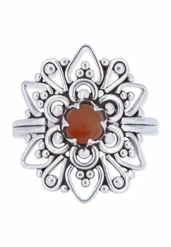 mantraroma Silber Ring Damen 925 Karneol Edelstein orange ausgefallen verspielt