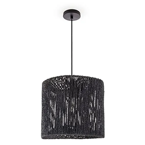 Paco Home Pendelleuchte Esstisch Papier Boho Hängelampe Esszimmer Lampe E27 Hängeleuchte Rattan, Farbe:Schwarz (Ø33cm), Leuchtenart/Farbe:Pendelleuchte - Schwarz