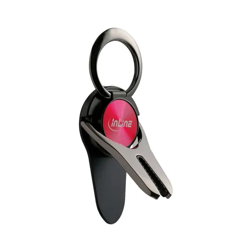 InLine Smartphone 3-in-1 KFZ-Halter, Ständer, Finger Halterung, selbstklebender Handygriff, Smartphonehalter, Selfie Handyhalter, rot