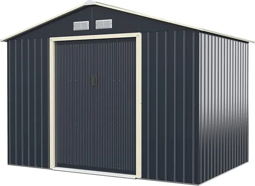 GOPLUS Gerätehaus 278 x 191 cm - Gartenschuppen mit Schiebetür - Geräteschuppen aus witterungsbeständigem Stahlblech mit 5,29 m² Stauraum, stabiler Konstruktion und vier Lüftungsfenstern für optimale Luftzirkulation.