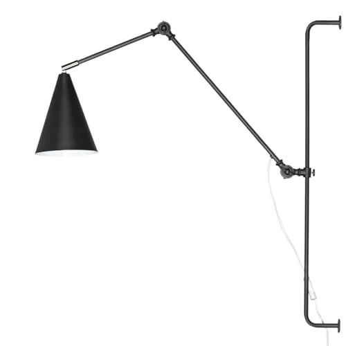 Licht-Erlebnisse Verstellbare Wandlampe mit Stecker Schalter H: 78,5 cm Gelenkarm Schwarz Metall E27 Retro Wandleuchte Wohnzimmer Leselampe XXL
