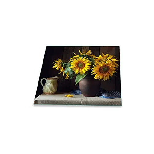 Herdabdeckplatte Abdeckung Ceranfeld Abdeckplatte Schneidebrett 1-Teilig 60x52 Sonnenblume Schwarz Gelb Spritzschutz Glasplatte Ceranfeldabdeckung Schutz Herdschutz Sicherheitsglas Glasschneidebrett