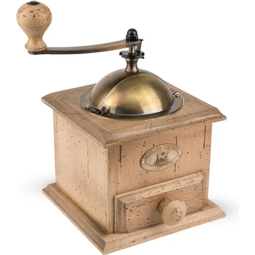PEUGEOT Manuelle Kaffeemühle Antique - Nostalgische Mühle mit einstellbarem Stahlmahlwerk - Kaffeemühle aus handpatiniertem Buchenholz, 21 cm hoch, für feines oder grobes Mahlen von Kaffeebohnen mit praktischer herausnehmbarer Schublade.