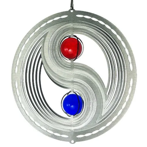 Windspiel Edelstahl Yin Yang Ø 18 cm Frame mit 2 Glaskugeln Windspinner