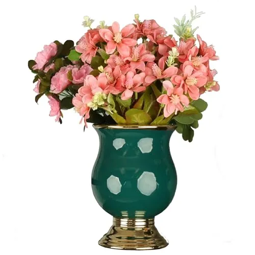 Keramik Vase Blumenschale H 21cm D 14,5 cm Flasche Grün Glamour Urne