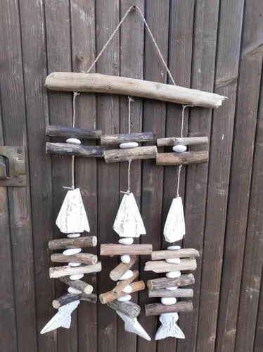 Dekohänger Fisch Holz Natur Treibholzhänger weiß-natur 60 x 30 cm