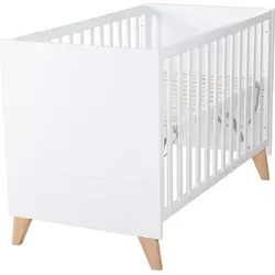 roba® Babybett Leon 60 x 120 cm - Weiß/Othello Eiche, 6-fach höhenverstellbar - Betten: 2-in-1 Baby- & Beistellbett aus stabilem Holz, inklusive Lattenrost und 5 Schlupfsprossen für einfache Anpassung an Ihr Kind.
