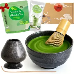 Goodwei Matcha Komplett-Set inkl. Matcha-Tee (Goma), Keramik, 180 ml - Schwarz
