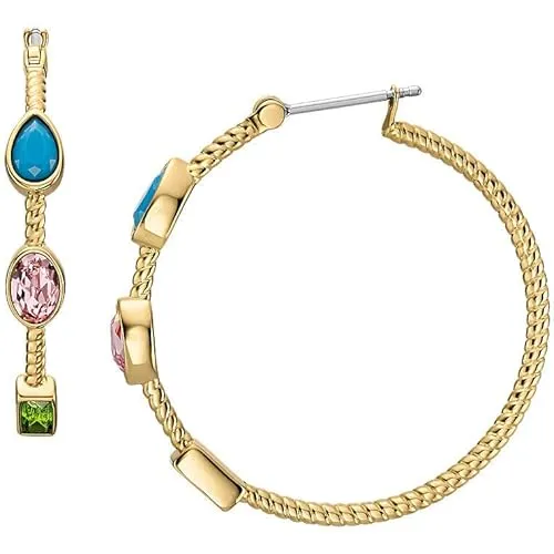 Fossil Damen-Creolen aus Stahl – Zirkonia in grün von Fossil