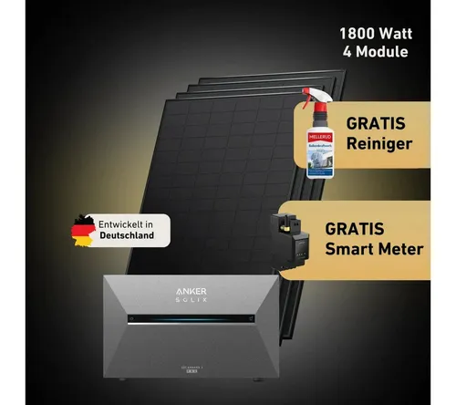 Balkonstrom Balkonkraftwerk 1800W mit Speicher, Anker 3 Pro - Balkonkraftwerk Komplettset mit 1800 W bifazialen Solarmodulen und Anker SOLIX Solarbank 3 E2700 Pro. 2,7 kWh Speicherkapazität, intelligente Energiesteuerung per App und hohe Langlebigkeit mit 30 Jahren Garantie.