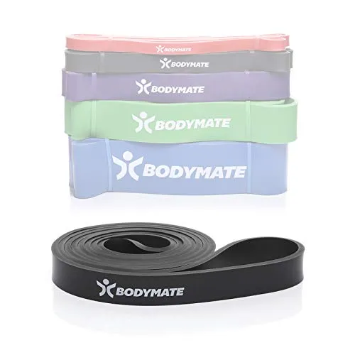 BODYMATE Fitnessband 208 cm, elastisches Widerstandsband aus Naturlatex, trainiert Kraft, Ausdauer, Koordination, Flexibilität UVM., für Anfänger & Profis, in Schwarz