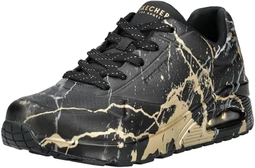 SKECHERS Sneaker Synthetik Damen Gr. 35 - Gold Schwarz - Modischer Skechers Sneaker aus Kunstleder mit auffälligem Marmormuster und transparenter Luftkammer für optimale Stoßdämpfung und Komfort.
