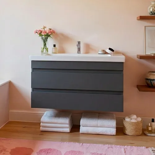 Karen Waschtisch-Set Lara 100 - Minimalistisches Waschtisch-Set mit Unterschrank und Softclose-Schubladen für eleganten Stauraum im Bad. Ideal für moderne Badezimmer.
