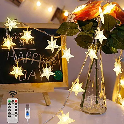 Led Lichterkette Sterne Lichterkette,80LEDs 10M Hängend Warmweiß Lichterkette 8 Modi USB Sterne Lichterkette mit Fernbedienung für Party,Weihnachten,Halloween,Hochzeit oder Stimmung Lichter