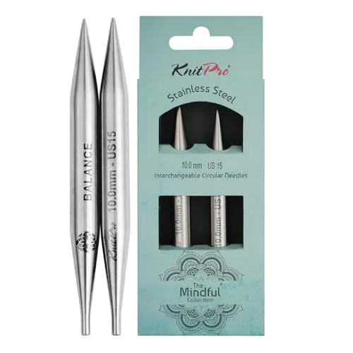 KnitPro - KnitPro The Mindful Collection Lace Edelstahl (10cm, 10.00mm) Austauschbar Kreisförmig Nadel Tipps - 2 Stücke, Silber