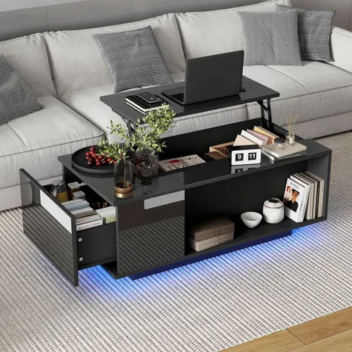 Merax Hochglanz Vitrine mit LED-Beleuchtung