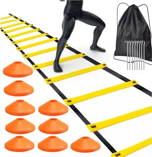 Koordinationsleiter 6m und 10x Markierungshütchen - Fußball Trainingszubehör