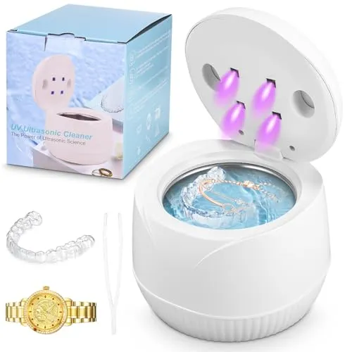 Ultraschallreinigungsgerät für Zahnersatz und Schmuck - Schmuckreinigung & -pflege, professionell mit 45 kHz Ultraschall und UV-Licht für 99,99 % Hygiene, ideal für Zahnersatz und tragbare Geräte.