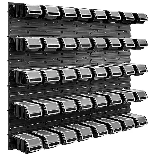 Stapelboxen schwarz Wandregal Deckel Kunststoff Werkstattregal 96,5 x 78 cm Werkzeug Werkbank (40 Boxen Schwarz) 40
