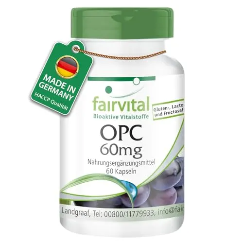 fairvital OPC Traubenkernextrakt, 60 Kapseln, schluckfreundlich, mit 540mg pro Tagesdosis, hochdosiert, VEGAN, oligomere Proanthocyanidine