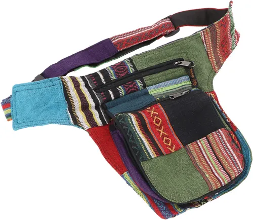 Stoff Sidebag + Patchwork Hüfttasche, Goa Gürteltasche, Bauchtasche aus Nepal