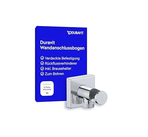 Duravit Universal Wandanschlussbogen mit Brausehalterung - Duscharmaturen mit eckiger Wandabdeckung und langlebiger Chromoberfläche, ideal für eine einfache Montage und hohe Stabilität im Badezimmer.