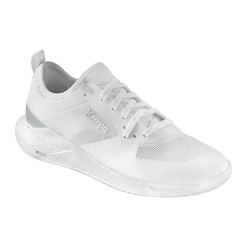 Kempa Damen Kourtfly Handball-Schuhe - Weiß/Silber, 42.5 EU - Damen-Handballschuhe mit Michelin-Sohle für maximale Kontrolle und sicherem Halt bei schnellen Bewegungen. Ultra-Light-Breath-Mesh für atmungsaktiven Tragekomfort und effizienten Feuchtigkeitstransport.