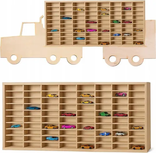 Holz Wandregal TIR für Spielzeugautos – 80 Fächer Organizer aus Sperrholz