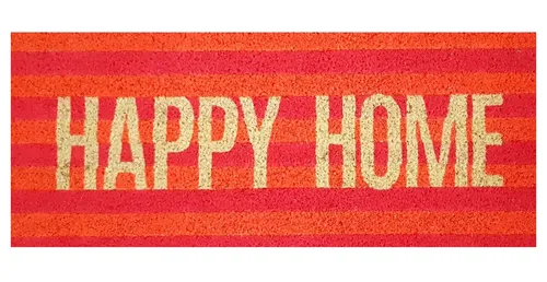 Giftcompany Fußmatte Happy Home 30 x 75 cm - Bunte Kokos-Fußmatte mit rutschfestem Vinylrücken, ideal für kreative Eingänge und ein fröhliches Willkommen.