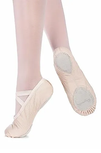 tanzmuster Ballettschuhe Damen - Toni - Leder - Geteilte Ledersohle - Ballettschläppchen für Erwachsene - beige Tanzschuhe fürs Ballett, Sandfarben, 41