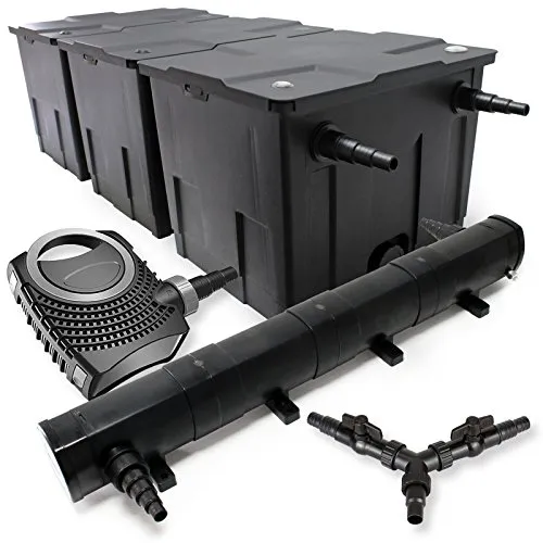 SunSun Komplettset: CBF-350C Teichfilteranlage für bis zu 90.000 L - Komplettset für Gartenteiche mit 72W UVC Klärer, leistungsstarker 8000 l/h Teichpumpe und 3-Kammer Biofilter für dauerhaft klares Wasser und gesunde Teichbewohner.
