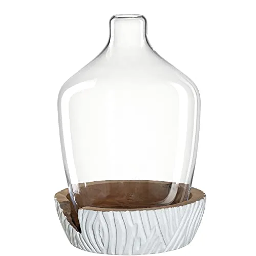 LEONARDO HOME 084399 Vase mit Holzsockel CASOLARE 43 cm in weiß von LEONARDO