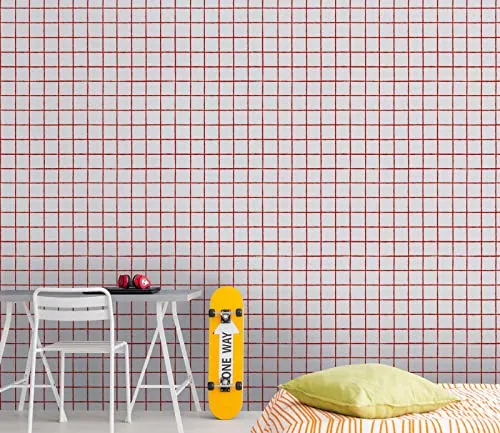 New Walls Karierte Tapeten Landhausstil Creme, Rot Kästchen Vliestapete | 10,05 x 0,53 m