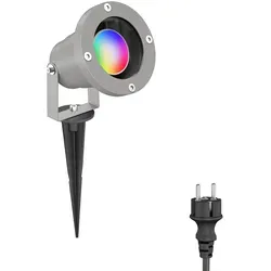 ledscom.de Gartenstrahler DUK mit Erdspieß für außen, IP65, Stecker, grau, inkl. Smart Home RGBW GU10 LED Lampe 473lm