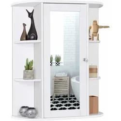 COSTWAY Badschrank mit Spiegel – 6 Regale, platzsparend und stilvoll