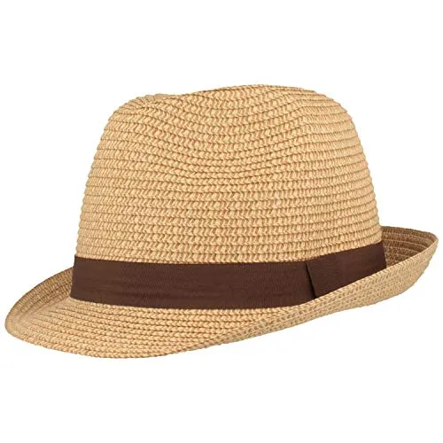 Breiter Strohhut Trilby, Sommerhut, Sonnenhut, 100% Papier, knautschbar, farbige Ripsb-Garnitur, Hautfreundlich & Bequem
