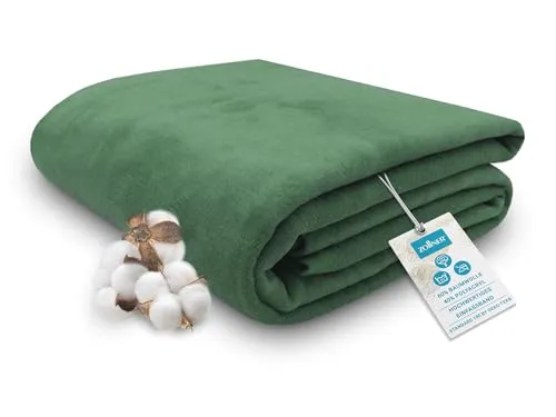 ZOLLNER Kuscheldecke 220x240 cm - Flauschige Sofadecke in Dunkelgrün - Bettdecken - Hochwertige, waschbare Kuscheldecke in Hotelqualität, die statische Aufladung vermindert und für besonderen Komfort sorgt.