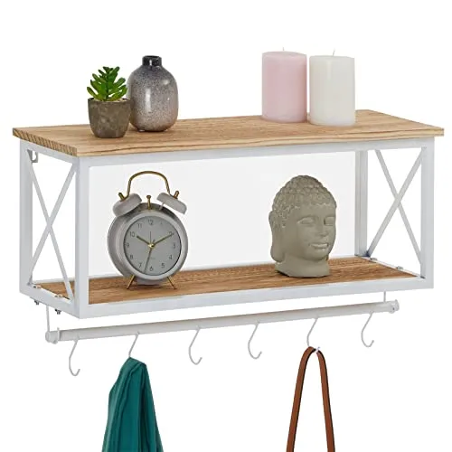 CARO-Möbel Garderobenhalter ARMANDO - Garderobenleiste in elegantem weiß/braun, ideal für platzsparende Aufbewahrung von Jacken und Accessoires mit 6 stabilen Kleiderhaken.