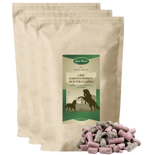 Lyra Horse® Karotte-Himbeer-Kräuter Leckerli 15 kg - Pferdefutter mit fruchtigem Geschmack, reich an Ballaststoffen und wichtigen Nährstoffen – ideal als gesunde Belohnung für aktive Pferde.