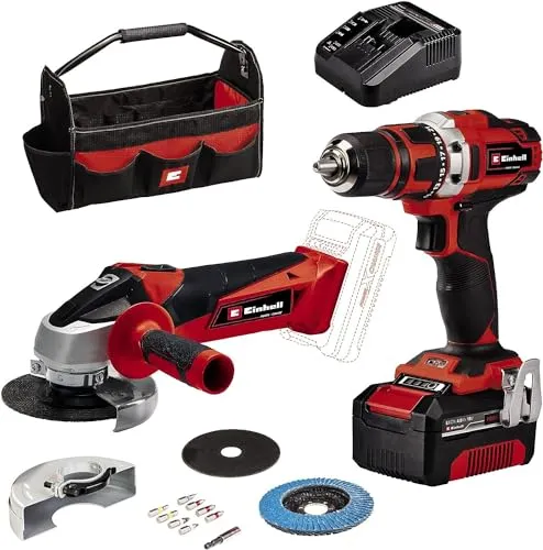 Einhell Power Tool Kit TE-TK 18/2 Li Kit (CD+AG) - Kabelloses Werkzeugset - Akkuschrauber Set mit kabellosem Bohrer und Winkelschleifer, ideal für DIY-Projekte. Inklusive 4,0 Ah Akku und praktischer Aufbewahrungstasche.