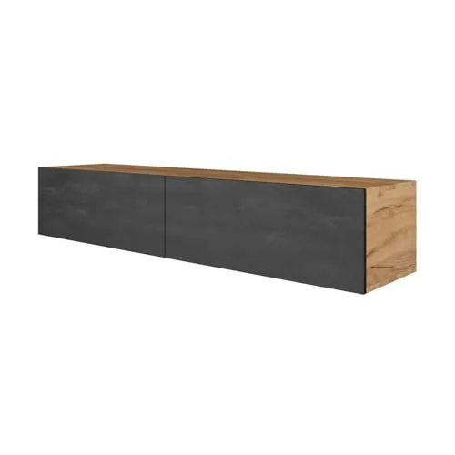 TV Board WEST Gold Eiche / Schwarz Charcoal 160 cm - Moderne TV-Halterung in Gold Eiche und Schwarz Charcoal, flexibel wandmontierbar oder freistehend, mit hochwertigem Soft-Close Schließsystem für geräuschloses Öffnen und Schließen.