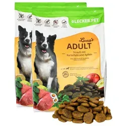 Lecker.Pet® Luna's Adult Strauß mit Kartoffel & Apfel - 8 kg Trockenfutter - Hundefutter für ernährungssensible Hunde, getreidefrei mit Strauß als einziger Proteinquelle und unterstützt die Gelenkgesundheit.